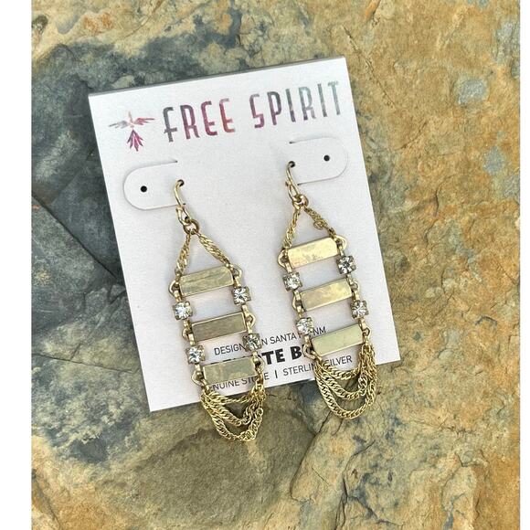 Peyote Bird Free Spirit Gold Plated Genuine Moissanite Sterling Earrings NWT - Picture 1 of 8